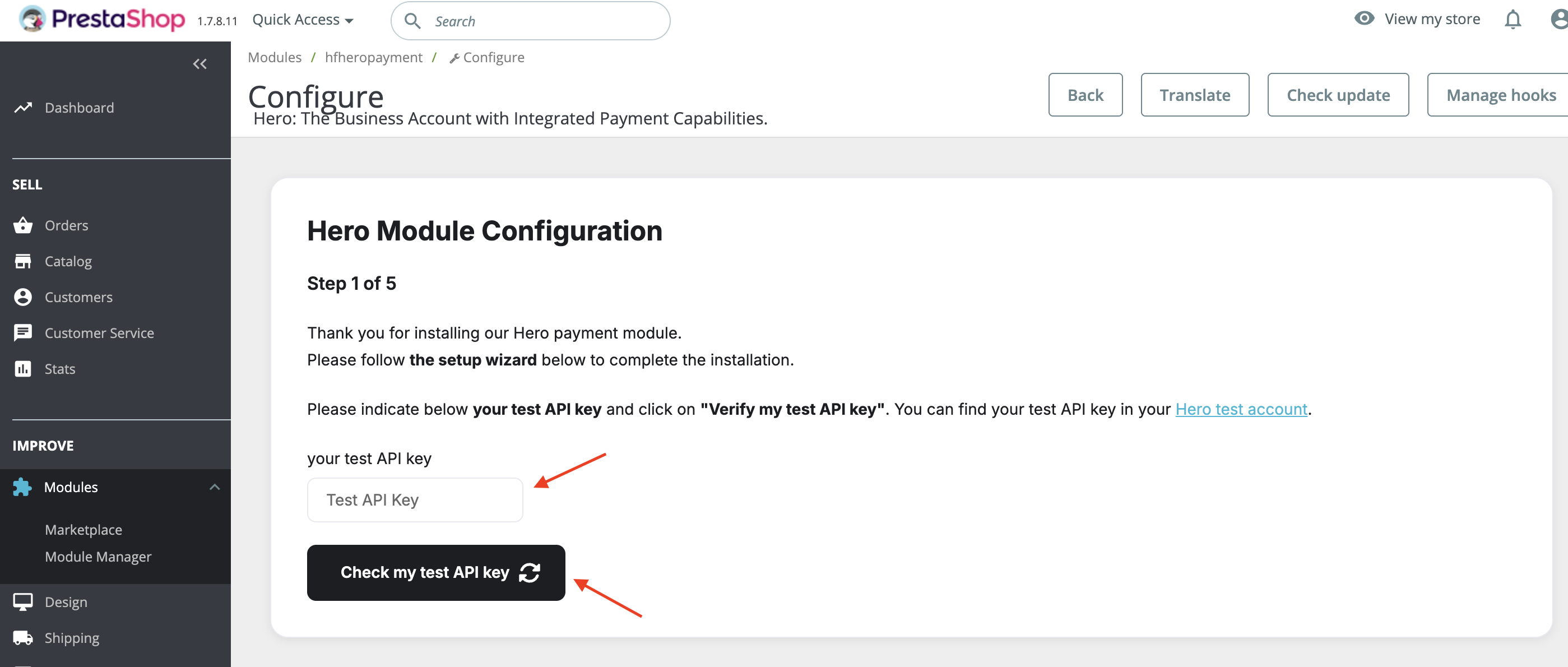 Test API Key configuration