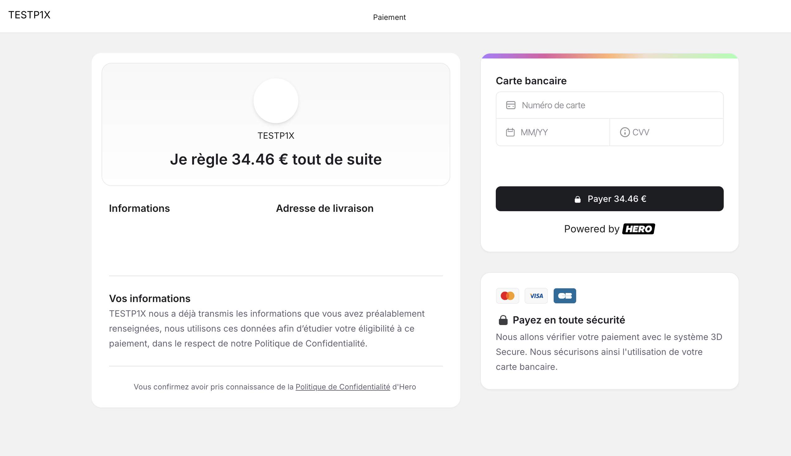 Hero test payment page