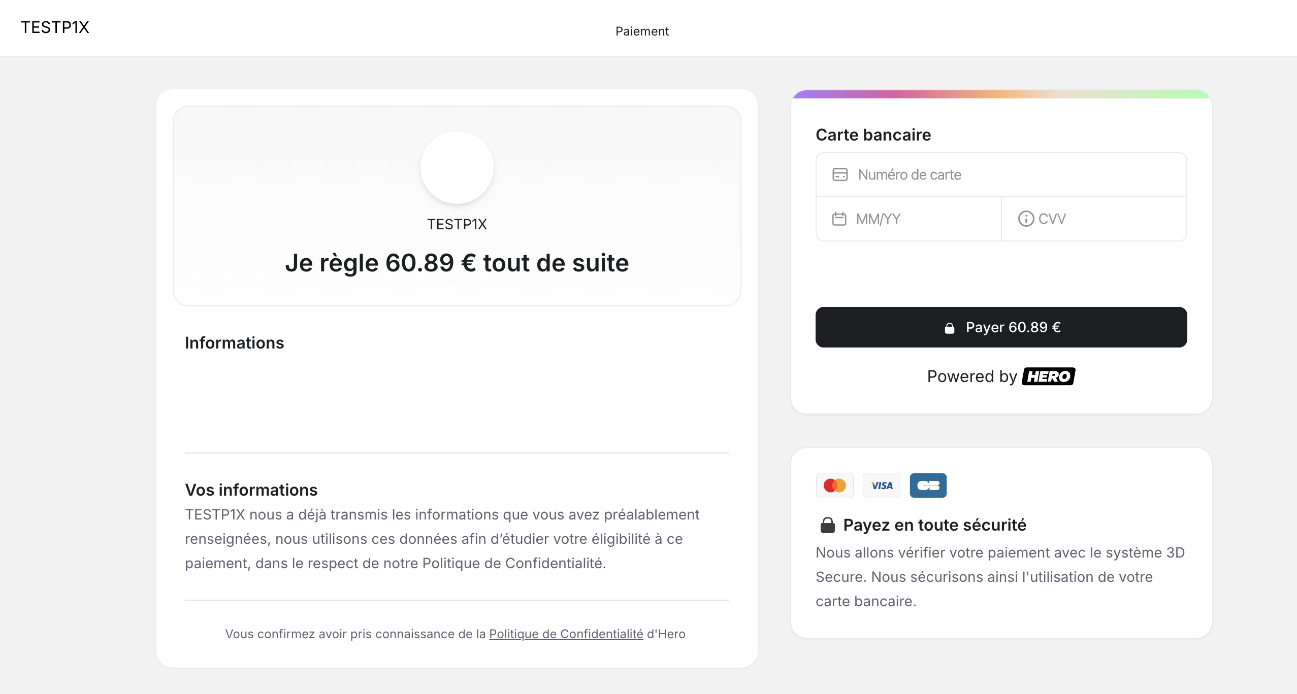 Pagina di pagamento Hero